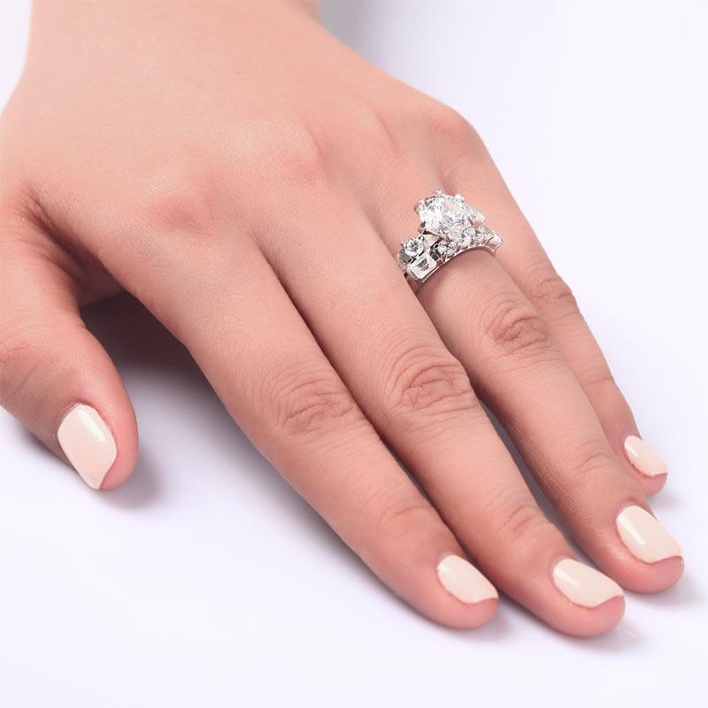 Vintage Style 2 Carat Created Zirconia Solid Sterling 925 Silver 2-Pc Wedding Engagement Ring Set MXFR8105
