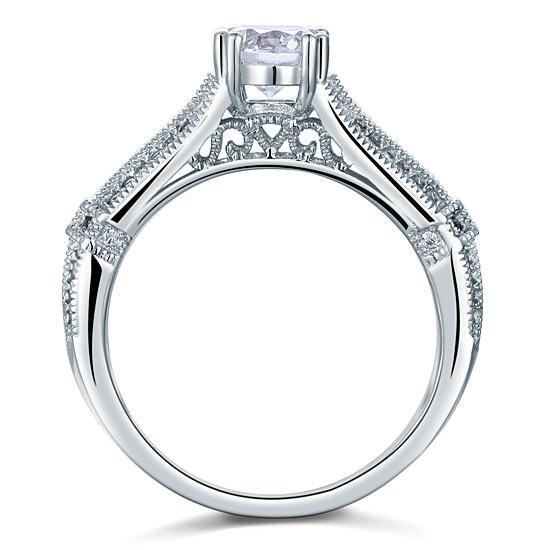 Vintage Style 1 Carat Created Zirconia Solid 925 Sterling Silver Bridal Wedding Engagement Ring Jewelry MXFR8109