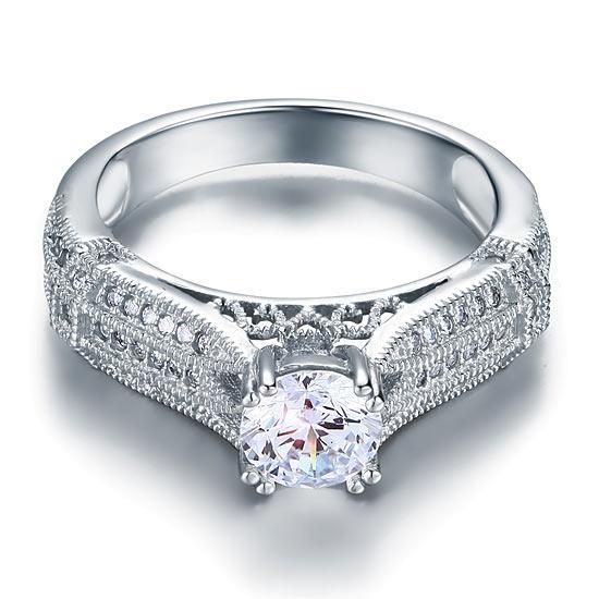 Vintage Style 1 Carat Created Zirconia Solid 925 Sterling Silver Bridal Wedding Engagement Ring Jewelry MXFR8109