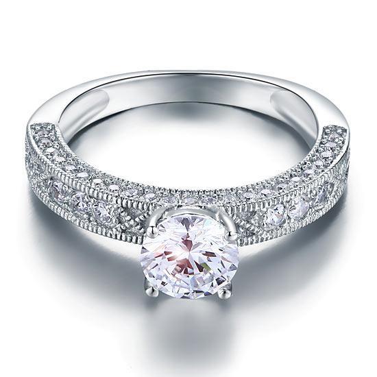 Vintage Style 1.25 Carat Created Zirconia Solid 925 Sterling Silver Bridal Wedding Engagement Ring Jewelry MXFR8110