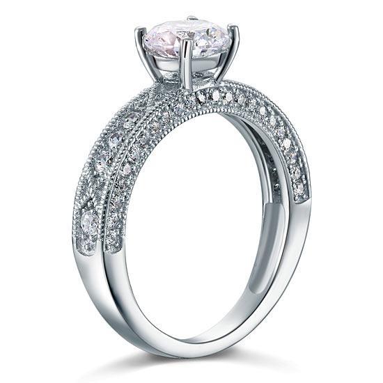 Vintage Style 1.25 Carat Created Zirconia Solid 925 Sterling Silver Bridal Wedding Engagement Ring Jewelry MXFR8110