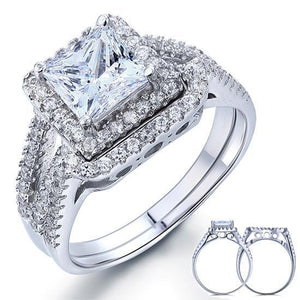 1.5 Carat Princess Created Zirconia Solid 925 Sterling Silver Wedding Promise Engagement Ring Set MXFR8141