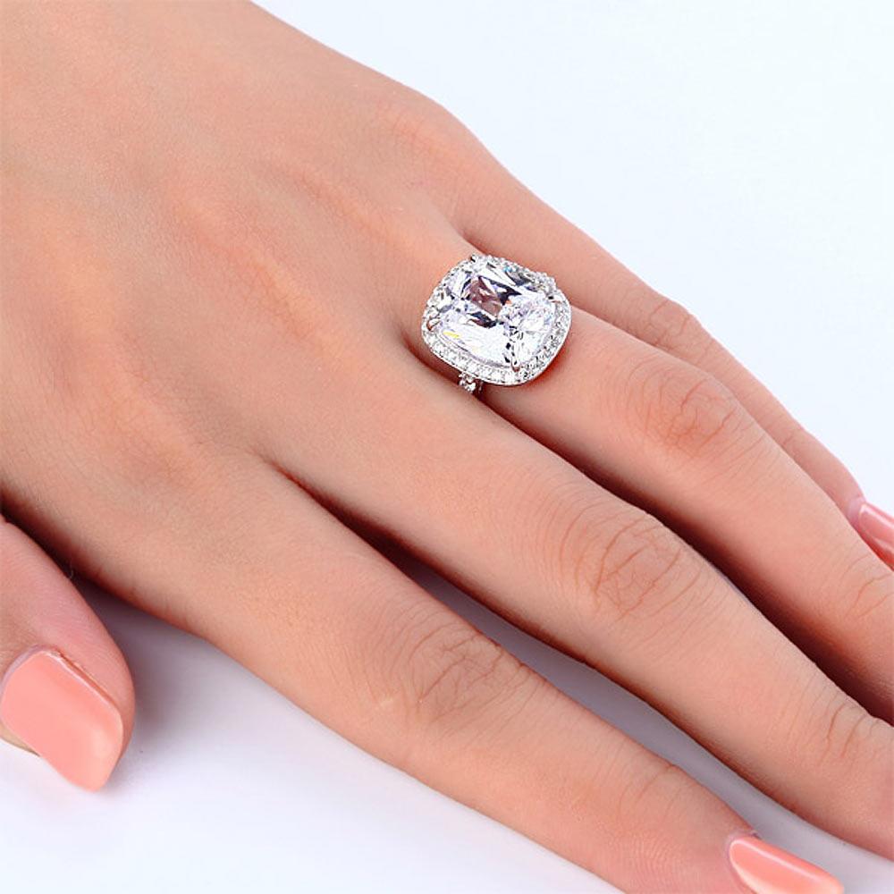 Solid 925 Sterling Silver Luxury Engagement Ring 6 Ct Cushion Created Diamante Jewelry MXFR8149