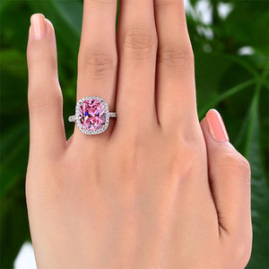 Solid 925 Sterling Silver Luxury Engagement Ring 6 Ct Cushion Fancy Pink Created Diamante Jewelry MXFR8150