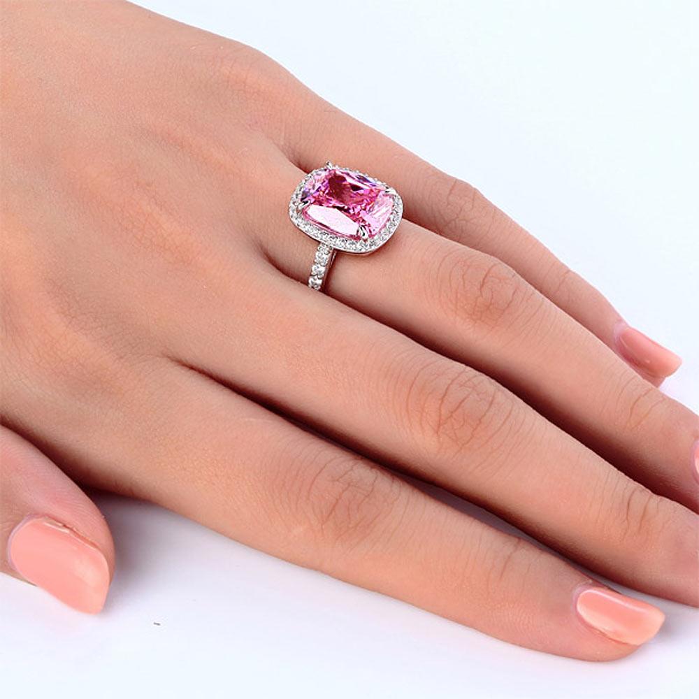Solid 925 Sterling Silver Luxury Engagement Ring 6 Ct Cushion Fancy Pink Created Diamante Jewelry MXFR8150