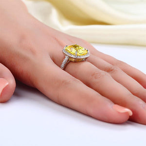 Solid 925 Sterling Silver Luxury Engagement Ring 6 ct Cushion Cut Yellow Canary Created Diamante Jewelry MXFR8151