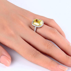 Solid 925 Sterling Silver Luxury Engagement Ring 6 ct Cushion Cut Yellow Canary Created Diamante Jewelry MXFR8151