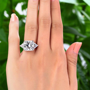 Solid 925 Sterling Silver Three-Stone Luxury Ring Anniversary 8 Carat Created Diamante MXFR8155