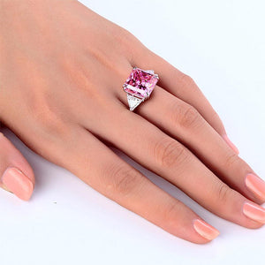 Solid 925 Sterling Silver Three-Stone Luxury Ring 8 Carat Fancy Pink Created Diamante MXFR8156