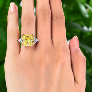 Solid 925 Sterling Silver Three-Stone Luxury Ring 8 Carat Yellow Canary Created Diamante MXFR8157