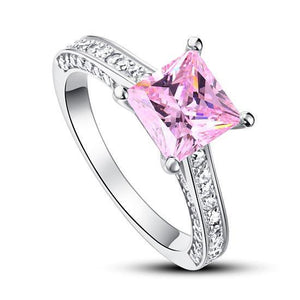 1.5 Carat Princess Cut Fancy Pink Created Zirconia 925 Sterling Silver Wedding Engagement Ring MXFR8195