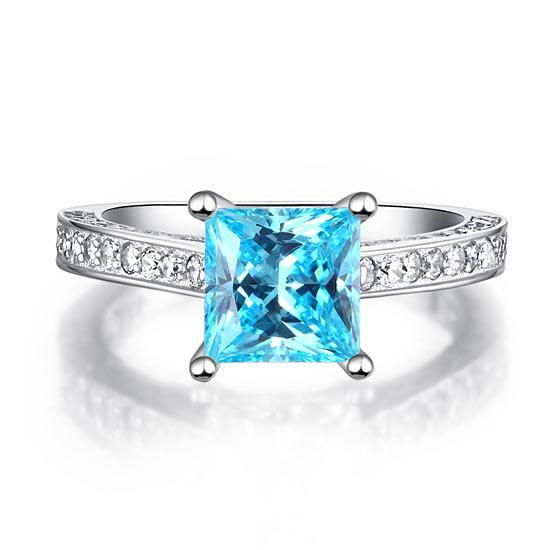 1.5 Carat Princess Cut Fancy Blue Created Zirconia 925 Sterling Silver Wedding Engagement Ring MXFR8196