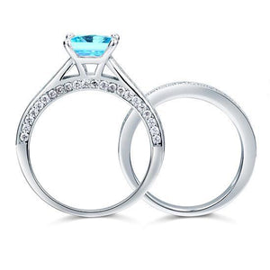 1.5 Carat Princess Cut 2-Pcs Fancy Blue Created Zirconia 925 Sterling Silver Wedding Engagement Ring Set MXFR8196S