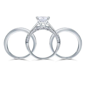 925 Sterling Silver 3 Pcs Wedding Engagement Ring Set Created Zirconia MXFR8197