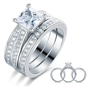925 Sterling Silver 3 Pcs Wedding Engagement Ring Set Created Zirconia MXFR8197