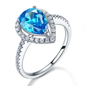 Sterling 925 Silver Wedding Engagement Ring Pear Blue Created Zirconia Jewelry MXFR8202