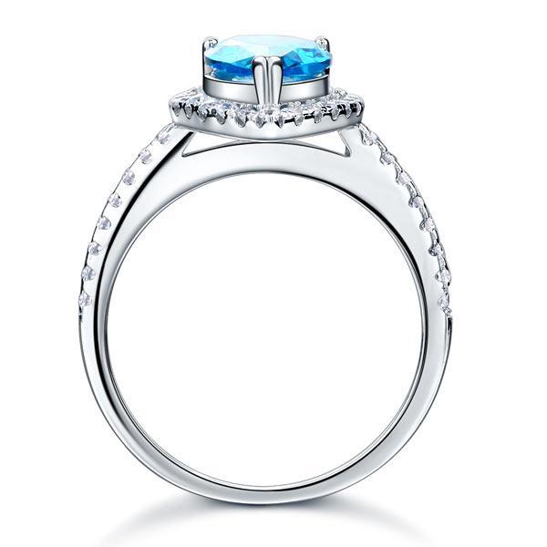 Sterling 925 Silver Wedding Engagement Ring Pear Blue Created Zirconia Jewelry MXFR8202