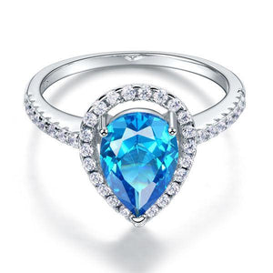 Sterling 925 Silver Wedding Engagement Ring Pear Blue Created Zirconia Jewelry MXFR8202