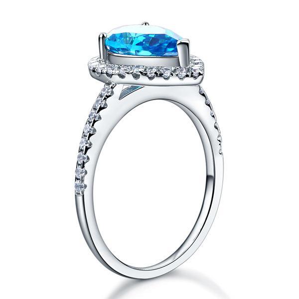 Sterling 925 Silver Wedding Engagement Ring Pear Blue Created Zirconia Jewelry MXFR8202