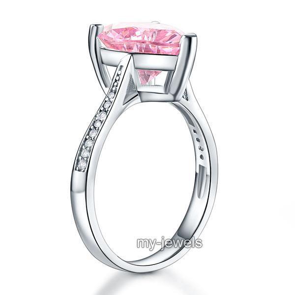 925 Sterling Silver Bridal Engagement Ring 3.5 Carat Heart Pink Created Zirconia Jewelry MXFR8216