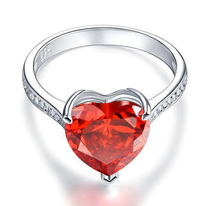 925 Sterling Silver Bridal Ring 3.5 Carat Heart Ruby Red Created Zirconia Jewelry MXFR8217