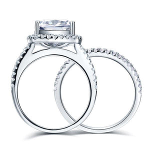 925 Sterling Silver Wedding Halo Ring Set 2 Carat Created Zirconia MXFR8218