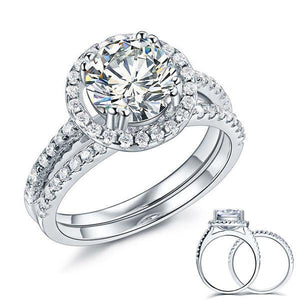 925 Sterling Silver Wedding Halo Ring Set 2 Carat Created Zirconia MXFR8218