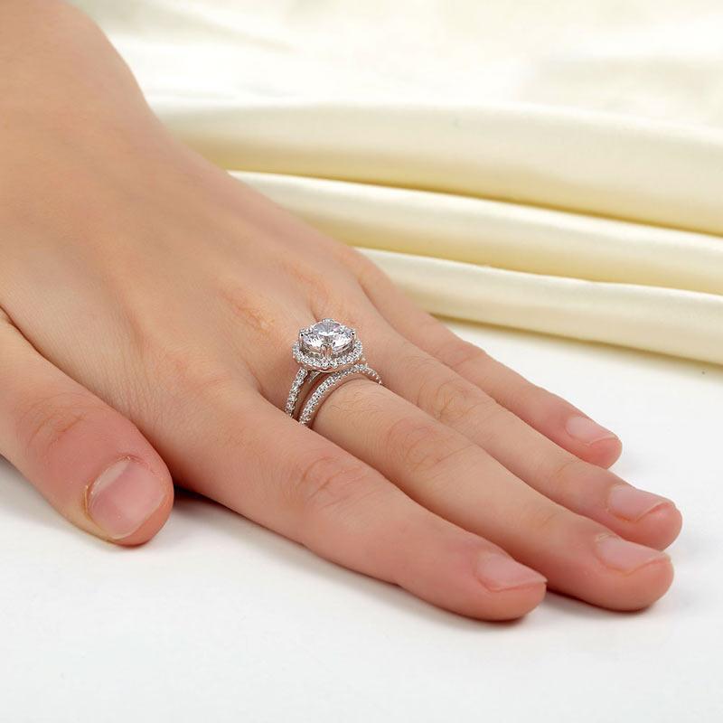 925 Sterling Silver Wedding Halo Ring Set 2 Carat Created Zirconia MXFR8218