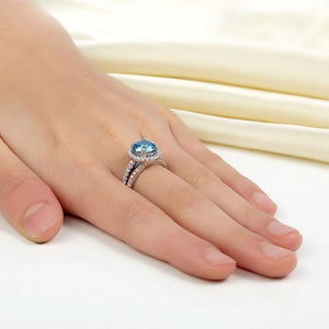 925 Sterling Silver Wedding Engagement Halo Ring Set 2 Carat Blue Created Zirconia MXFR8219