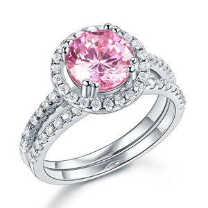 925 Sterling Silver Wedding Engagement Halo Ring Set 2 Carat Pink Created Zirconia Wedding Jewelry MXFR8220