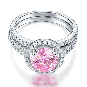 925 Sterling Silver Wedding Engagement Halo Ring Set 2 Carat Pink Created Zirconia Wedding Jewelry MXFR8220