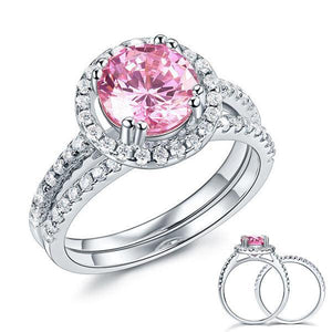 925 Sterling Silver Wedding Engagement Halo Ring Set 2 Carat Pink Created Zirconia Wedding Jewelry MXFR8220