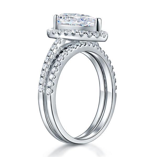 Solid Sterling 925 Silver Bridal Wedding Promise Engagement Ring Set 2 Ct Pear Jewelry MXFR8224