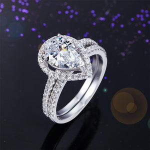 Solid Sterling 925 Silver Bridal Wedding Promise Engagement Ring Set 2 Ct Pear Jewelry MXFR8224