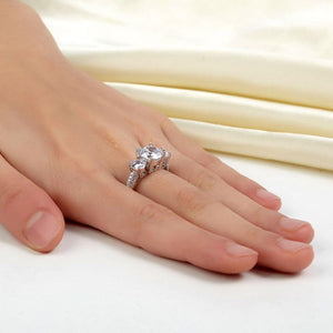 925 Sterling Silver 3-Stone Wedding Ring 2 Carat Created Zirconia Jewelry Vintage Style MXFR8225