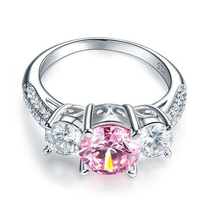925 Sterling Silver 3-Stone Wedding Ring 2 Carat Fancy Pink Created Zirconia Jewelry Vintage Style MXFR8227