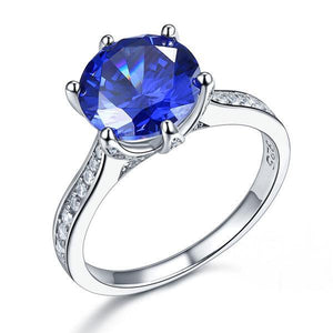 925 Sterling Silver Engagement Luxury Ring 3 Carat Blue Created Tanzanite Jewelry MXFR8229