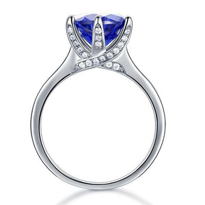 925 Sterling Silver Engagement Luxury Ring 3 Carat Blue Created Tanzanite Jewelry MXFR8229