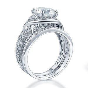 Luxury 925 Sterling Silver Wedding Anniversary Ring Set Vintage Created Zirconia MXFR8239