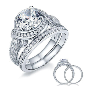Luxury 925 Sterling Silver Wedding Anniversary Ring Set Vintage Created Zirconia MXFR8239