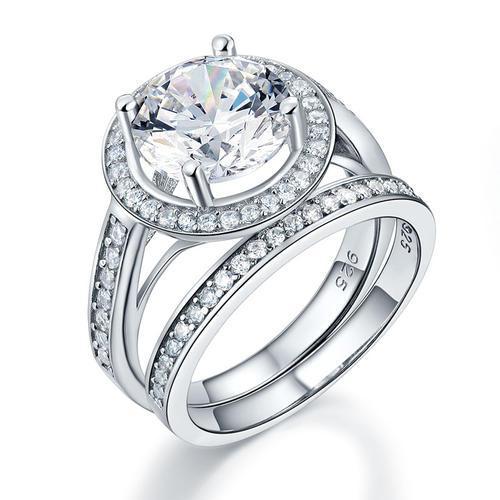 Luxury 925 Sterling Silver Promise Engagement Ring Set 3.5 Ct Vintage Created Zirconia MXFR8240