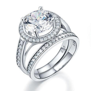 Luxury 925 Sterling Silver Promise Engagement Ring Set 3.5 Ct Vintage Created Zirconia MXFR8240