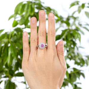 Double Halo 925 Sterling Silver Wedding Engagement Ring 1.25 Ct Fancy Pink Created Zirconia Promise Anniversary MXFR8252