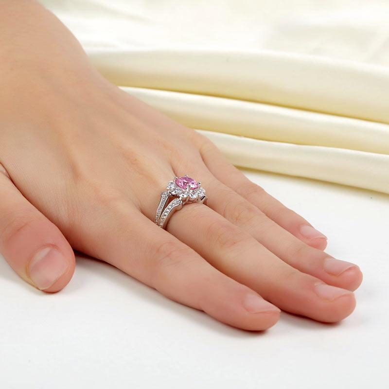 Art Deco Vintage style 925 Sterling Silver Wedding Ring 1.25 Ct Fancy Pink Created Zirconia Promise Anniversary MXFR8254