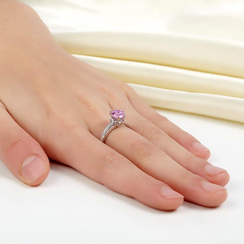 6 Claws 925 Sterling Silver Wedding Promise Anniversary Ring 1.25 Ct Fancy Pink Created Zirconia Jewelry MXFR8256
