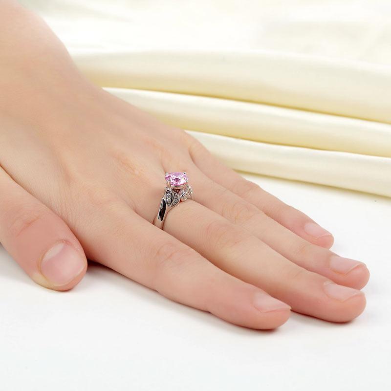 Flower 925 Sterling Silver Wedding Promise Anniversary Ring 1.25 Ct Fancy Pink Created Zirconia Jewelry MXFR8258