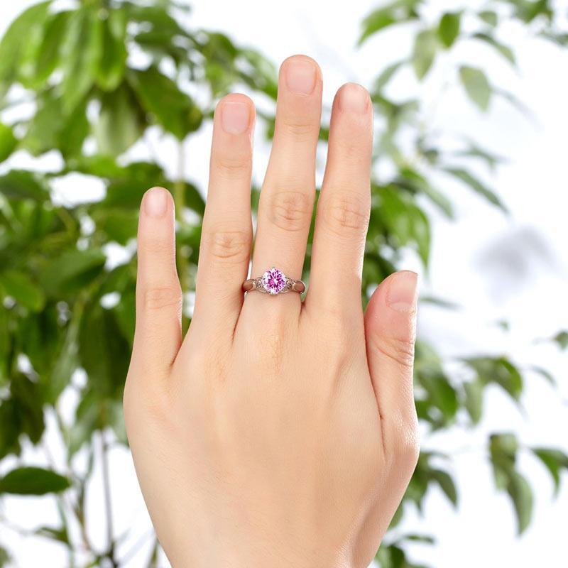 Flower 925 Sterling Silver Wedding Promise Anniversary Ring 1.25 Ct Fancy Pink Created Zirconia Jewelry MXFR8258