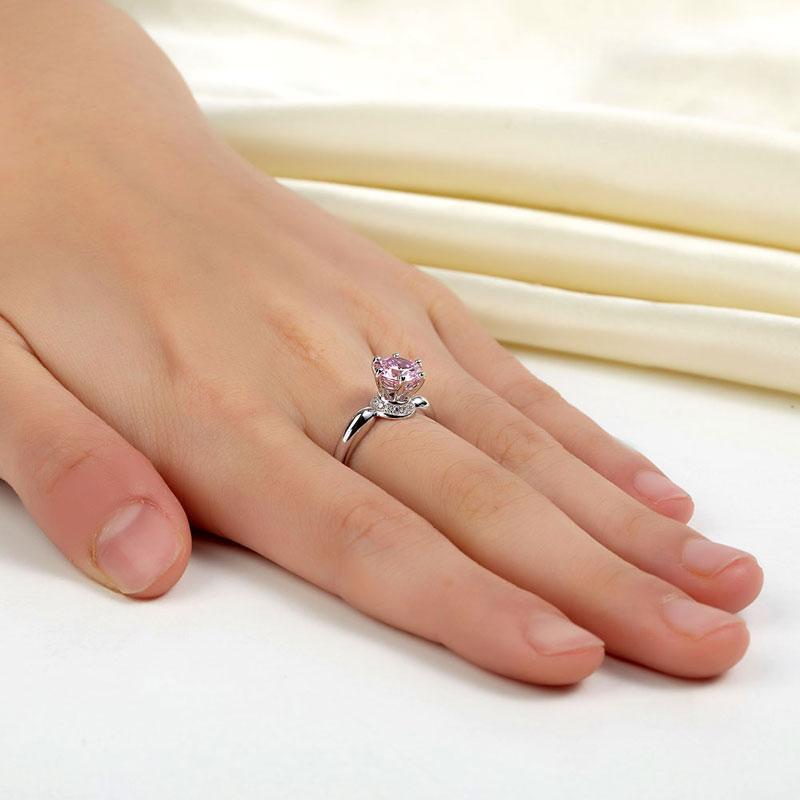 6 Claws Crown 925 Sterling Silver Wedding Promise Anniversary Ring 1.25 Ct Fancy Pink Created Zirconia Jewelry MXFR8262