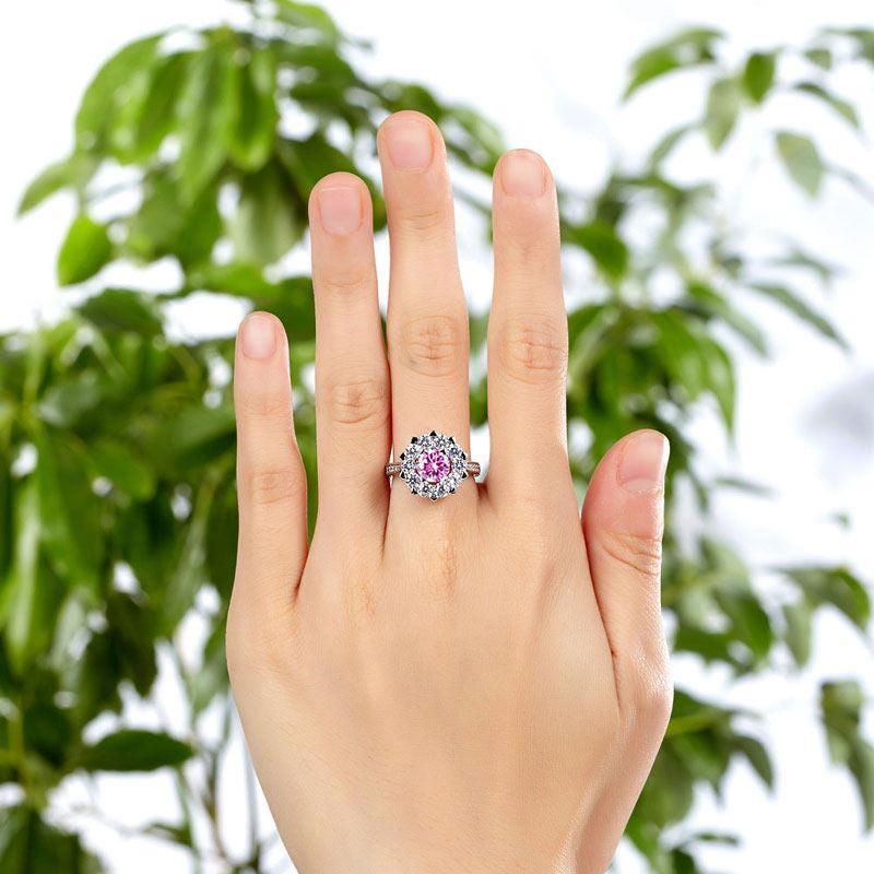 Snowflake 925 Sterling Silver Wedding Promise Anniversary Ring 1 Ct Fancy Pink Created Zirconia MXFR8264