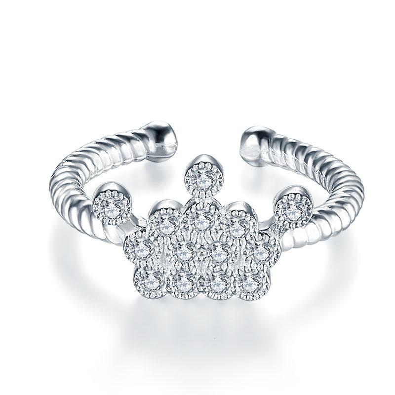 Kids Girls Princess Crown Ring Solid 925 Sterling Silver Children Jewelry Adjustable MXFR8266